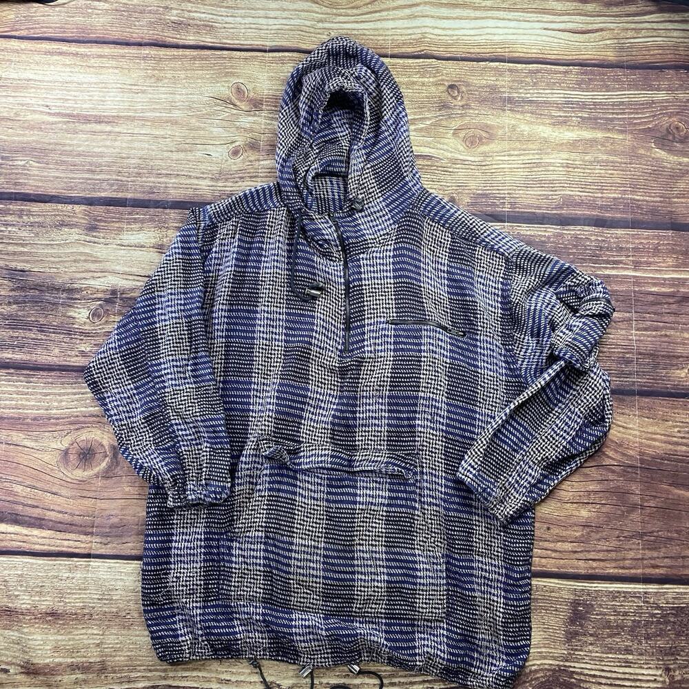 Vtg Raw Edge 90s Baggy Quarter Zip, Hoodie Sweater Colorful Kangaroo Pocket XL